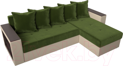 Диван угловой Лига Диванов Дубай лайт правый / 114186 (микровельвет зеленый/экокожа бежевый)