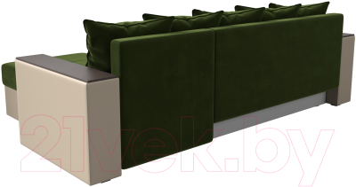 Диван угловой Лига Диванов Дубай лайт правый / 114186 (микровельвет зеленый/экокожа бежевый)