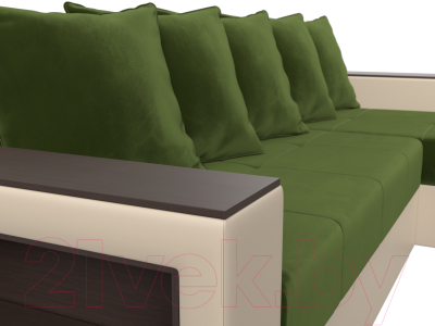 Диван угловой Лига Диванов Дубай лайт правый / 114186 (микровельвет зеленый/экокожа бежевый)