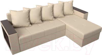 Диван угловой Лига Диванов Дубай лайт правый / 114198 (экокожа бежевый)