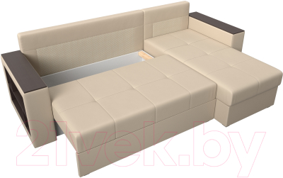 Диван угловой Лига Диванов Дубай лайт правый / 114198 (экокожа бежевый)
