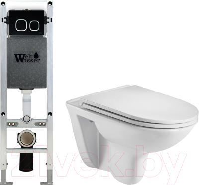 Унитаз подвесной с инсталляцией WeltWasser Amberg 350 ST+ Baarbach 004 GL-WT+ Amberg RD-BL - фото