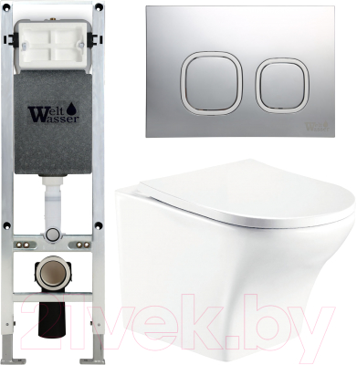 Унитаз подвесной с инсталляцией WeltWasser Amberg 350 ST + Odenbach 004 GL-WT + Amberg RD-CR - фото