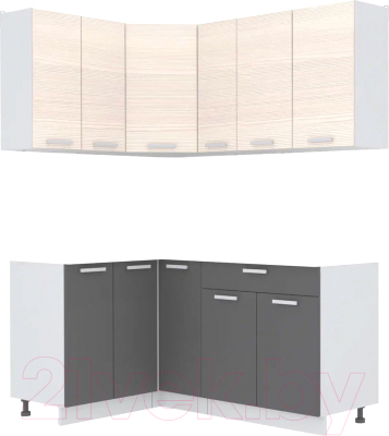 Кухонный гарнитур Интерлиния Мила Лайт 1.2x1.7 без столешницы (вудлайн кремовый/антрацит) - фото