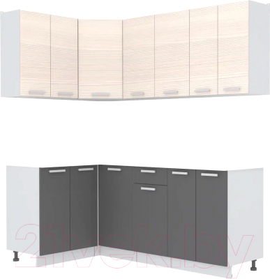Кухонный гарнитур Интерлиния Мила Лайт 1.2x2.0 без столешницы (вудлайн кремовый/антрацит) - фото