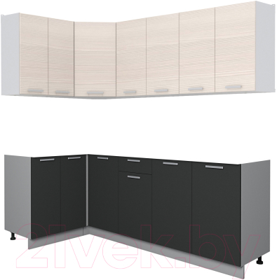 Кухонный гарнитур Интерлиния Мила Лайт 1.2x2.2 без столешницы (вудлайн кремовый/антрацит) - фото