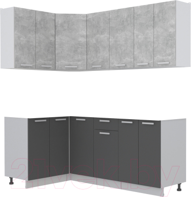 Кухонный гарнитур Интерлиния Мила Лайт 1.2x2.0 без столешницы (бетон/антрацит) - фото