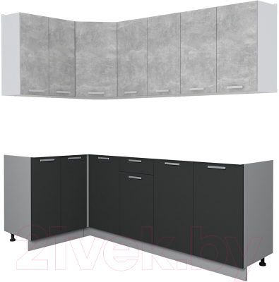 Кухонный гарнитур Интерлиния Мила Лайт 1.2x2.2 без столешницы (бетон/антрацит) - фото