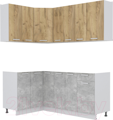 Кухонный гарнитур Интерлиния Мила Лайт 1.2x1.9 без столешницы (дуб золотой/бетон) - фото