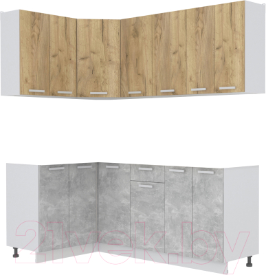 Кухонный гарнитур Интерлиния Мила Лайт 1.2x2.0 без столешницы (дуб золотой/бетон) - фото