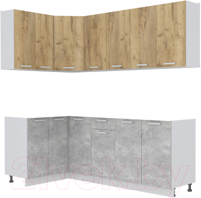 Кухонный гарнитур Интерлиния Мила Лайт 1.2x2.2 без столешницы (дуб золотой/бетон) - фото