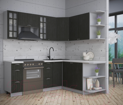 Кухонный гарнитур Интерлиния Берес 1.7x2.1 правая (дуб английский/бискайская сосна)