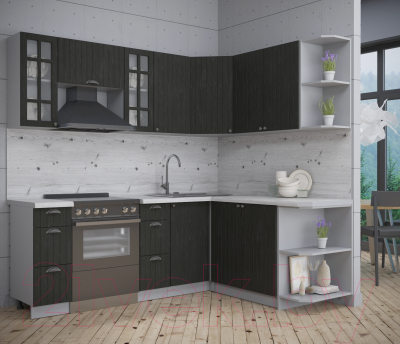 Кухонный гарнитур Интерлиния Берес 1.7x2.2 правая (дуб английский/бискайская сосна)