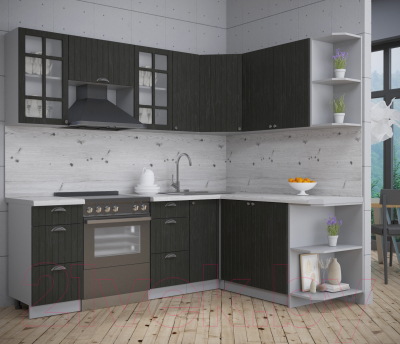 Кухонный гарнитур Интерлиния Берес 1.7x2.3 правая (дуб английский/бискайская сосна)