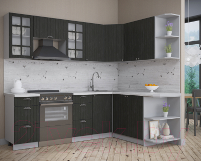 Кухонный гарнитур Интерлиния Берес 1.7x2.4 правая (дуб английский/бискайская сосна)