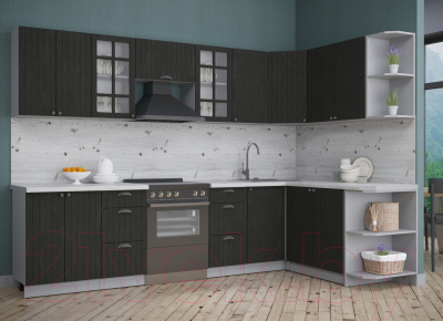 Кухонный гарнитур Интерлиния Берес 1.7x3.0 правая (дуб английский/бискайская сосна)