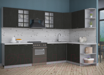 Кухонный гарнитур Интерлиния Берес 1.7x3.1 правая (дуб английский/бискайская сосна)