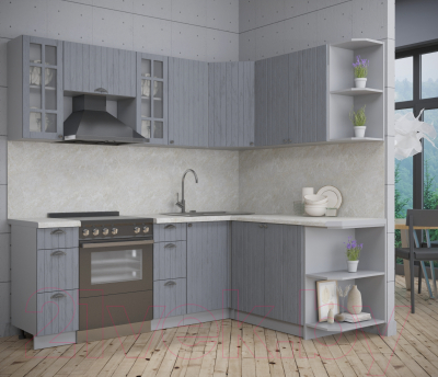 Кухонный гарнитур Интерлиния Берес 1.7x2.2 правая (дуб серый/опал светлый)