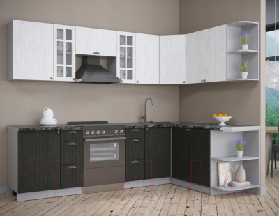 Кухонный гарнитур Интерлиния Берес 1.7x2.7 правая (дуб английский/дуб полярный/кастилло темный)