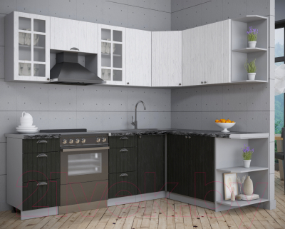 Кухонный гарнитур Интерлиния Берес 1.7x2.4 правая (дуб английский/дуб полярный/кастилло темный)