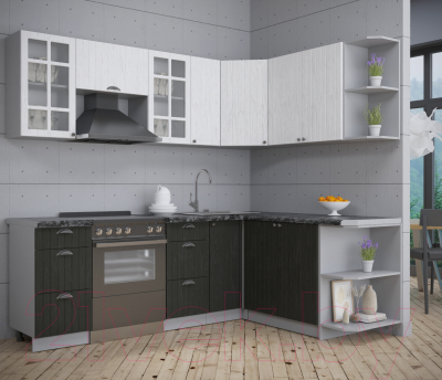 Кухонный гарнитур Интерлиния Берес 1.7x2.3 правая (дуб английский/дуб полярный/кастилло темный)