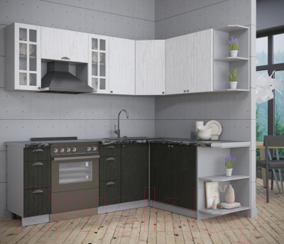 Кухонный гарнитур Интерлиния Берес 1.7x2.2 правая (дуб английский/дуб полярный/кастилло темный)