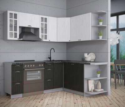 Кухонный гарнитур Интерлиния Берес 1.7x2.1 правая (дуб английский/дуб полярный/кастилло темный)