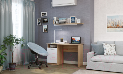 Письменный стол Памир ПКС-12 (дуб сонома/белый глянец)