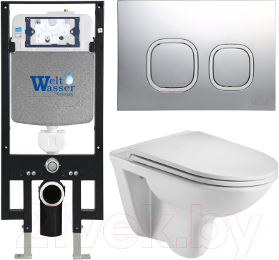 Унитаз подвесной с инсталляцией WeltWasser Amberg 497 + Baarbach 004 GL-WT + Amberg RD-MT CR - фото