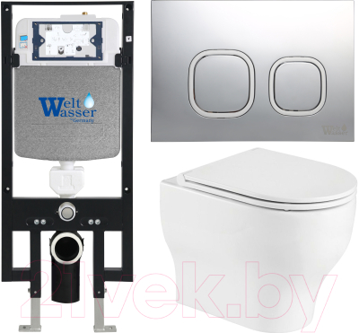 Унитаз подвесной с инсталляцией WeltWasser Amberg 497 + Erlenbach 004 GL-WT + Amberg RD-MT CR - фото