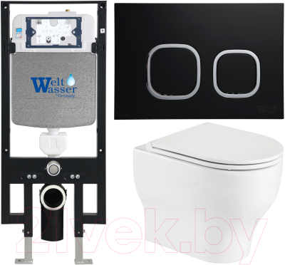 Унитаз подвесной с инсталляцией WeltWasser Amberg 497 + Erlenbach 004 GL-WT + Amberg RD-BL - фото