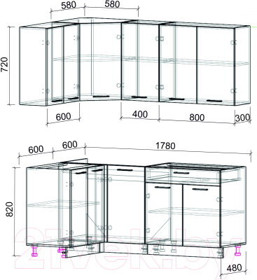 Кухонный гарнитур Интерлиния Мила Лайт 1.2x1.8 без столешницы