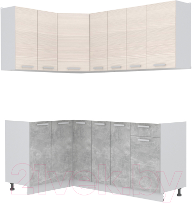 Кухонный гарнитур Интерлиния Мила Лайт 1.2x1.9 без столешницы (вудлайн кремовый/бетон) - фото