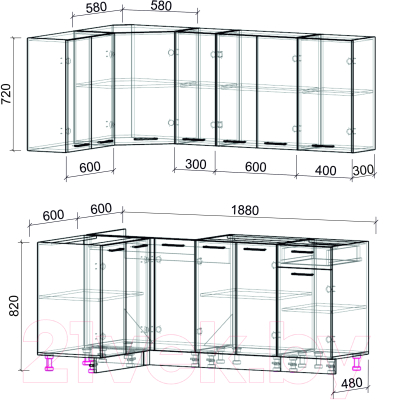 Кухонный гарнитур Интерлиния Мила Лайт 1.2x1.9 без столешницы (вудлайн кремовый/бетон)