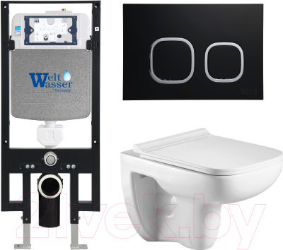 Унитаз подвесной с инсталляцией WeltWasser Amberg 497 + Kehlbach 004 GL-WT + Amberg RD-BL - фото