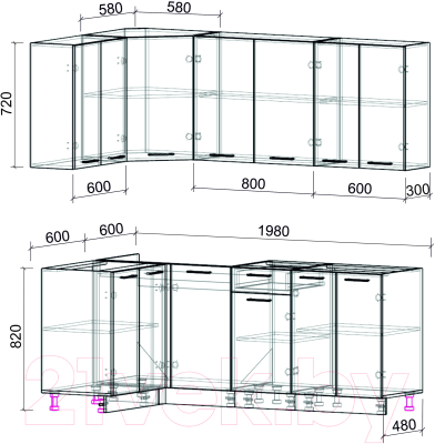 Кухонный гарнитур Интерлиния Мила Лайт 1.2x2.0 без столешницы (вудлайн кремовый/бетон)