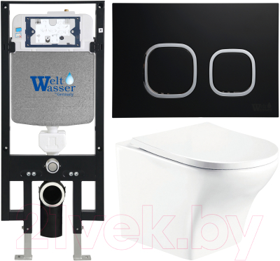 Унитаз подвесной с инсталляцией WeltWasser Amberg 497+Odenbach 004 GL-WT+ Amberg RD-BL - фото