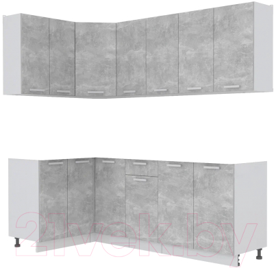 Кухонный гарнитур Интерлиния Мила Лайт 1.2x2.2 без столешницы (бетон) - фото