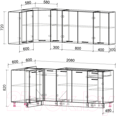 Кухонный гарнитур Интерлиния Мила Лайт 1.2x2.1 без столешницы