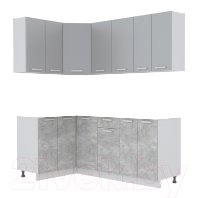 Кухонный гарнитур Интерлиния Мила Лайт 1.2x2.0 без столешницы (серебристый/бетон) - фото