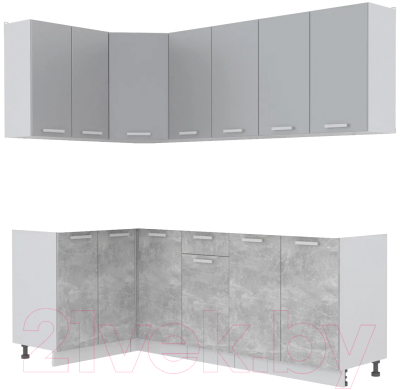 Кухонный гарнитур Интерлиния Мила Лайт 1.2x2.2 без столешницы (серебристый/бетон) - фото