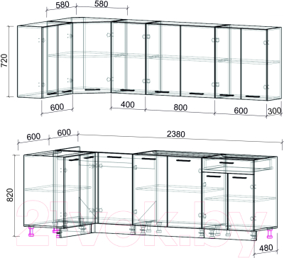 Кухонный гарнитур Интерлиния Мила Лайт 1.2x2.4 без столешницы