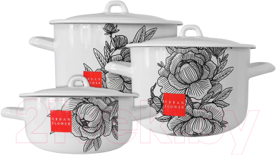 Набор кастрюль Лысьвенские эмали Urban flower 001/4Э - фото