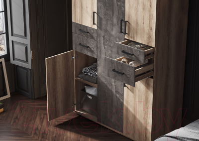 Шкаф Стендмебель Нельсон ШК 02 (железный камень/дуб каньон)