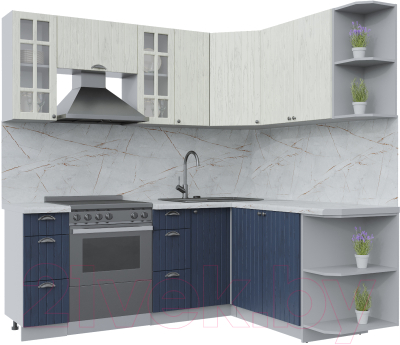 Кухонный гарнитур Интерлиния Берес 1.7x2.1 правая (дуб снежный/дуб королевский/серый каспий) - фото
