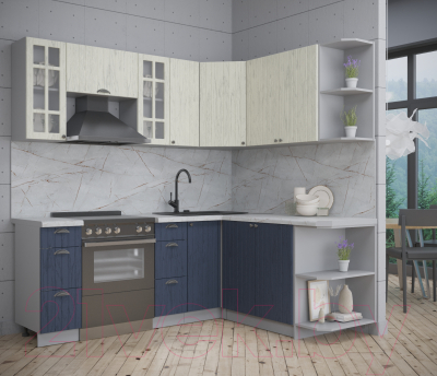 Кухонный гарнитур Интерлиния Берес 1.7x2.1 правая (дуб снежный/дуб королевский/серый каспий)