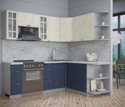 Кухонный гарнитур Интерлиния Берес 1.7x2.2 правая (дуб снежный/дуб королевский/серый каспий)