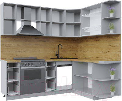 Кухонный гарнитур Интерлиния Берес 1.7x2.2 правая (дуб снежный/дуб королевский/серый каспий)