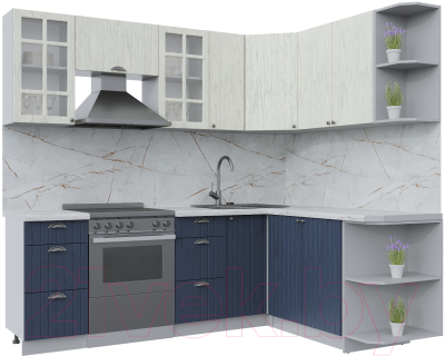 Кухонный гарнитур Интерлиния Берес 1.7x2.3 правая (дуб снежный/дуб королевский/серый каспий) - фото