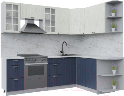 Кухонный гарнитур Интерлиния Берес 1.7x2.4 правая (дуб снежный/дуб королевский/серый каспий) - фото